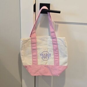Trader Joe's Cream and Pink Canvas Tote Bag